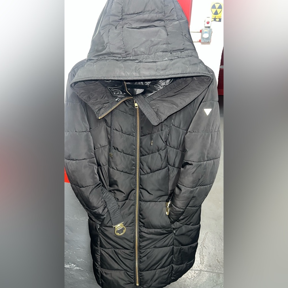 Guess Black Puffer Jacket with Gold Accents